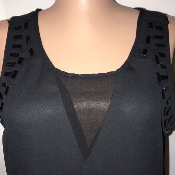 Papaya Women's Black Mesh Front Beaded Keyhole Back Embellished Tank Top Medium - Picture 6 of 7